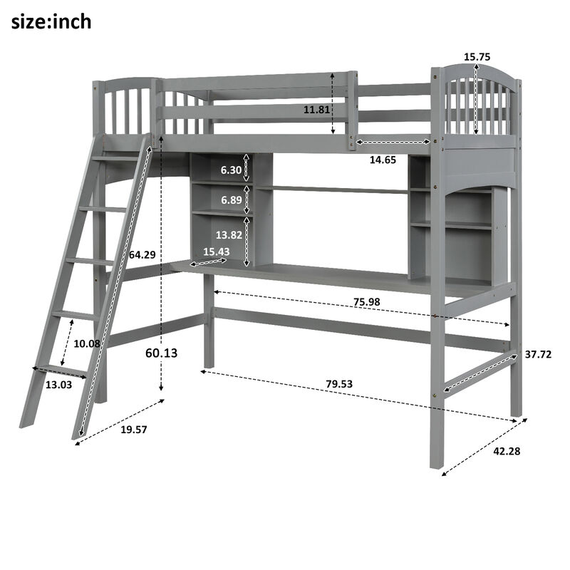 Merax Modern Loft Bed with Storage Shelves