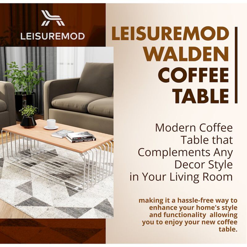 LeisureMod Walden Rectangular Coffee Table with Ash Veneer Top