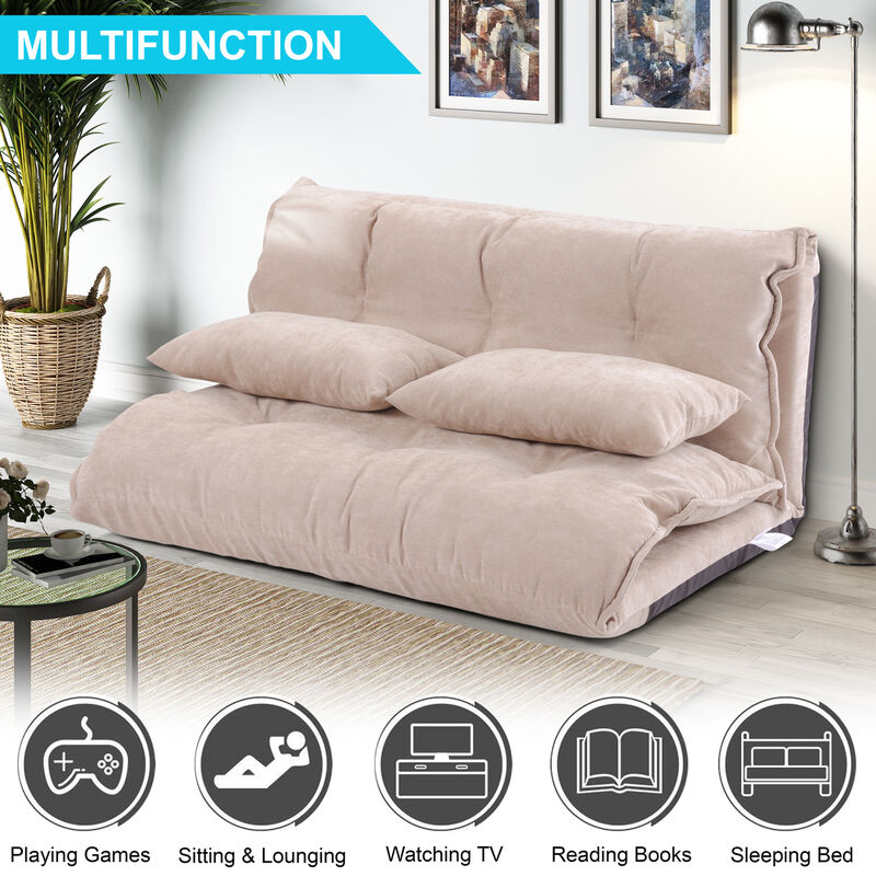 Lazy Sofa Adjustable Folding Futon Sofa Video Gaming Sofa with Two Pillows