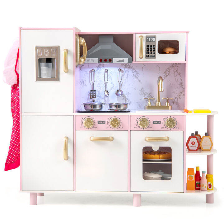 Deluxe Wooden Play Kitchen with Functional Ice Dispenser & Sounds &ndash; Great Gift for Ages 3+
