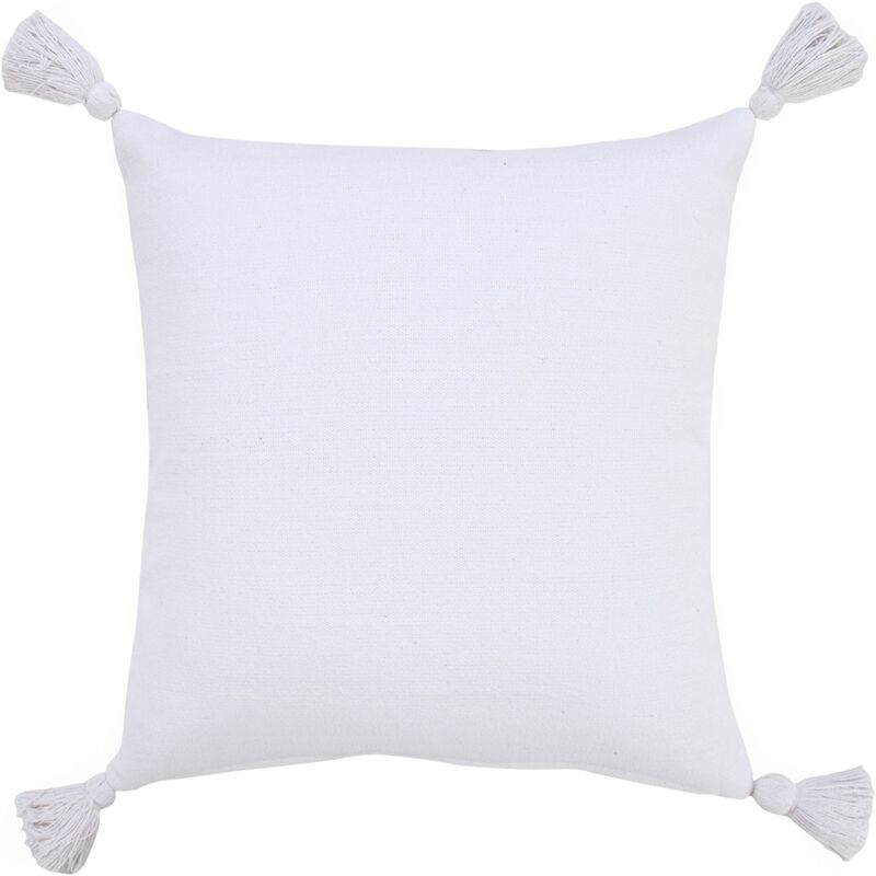 20" White Solid Hand Woven Square Throw Pillow with Tassels