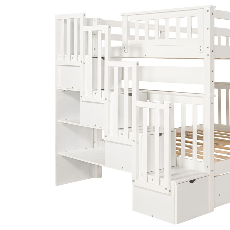 Merax Bunk Bed with Shelves and 6 Storage Drawers