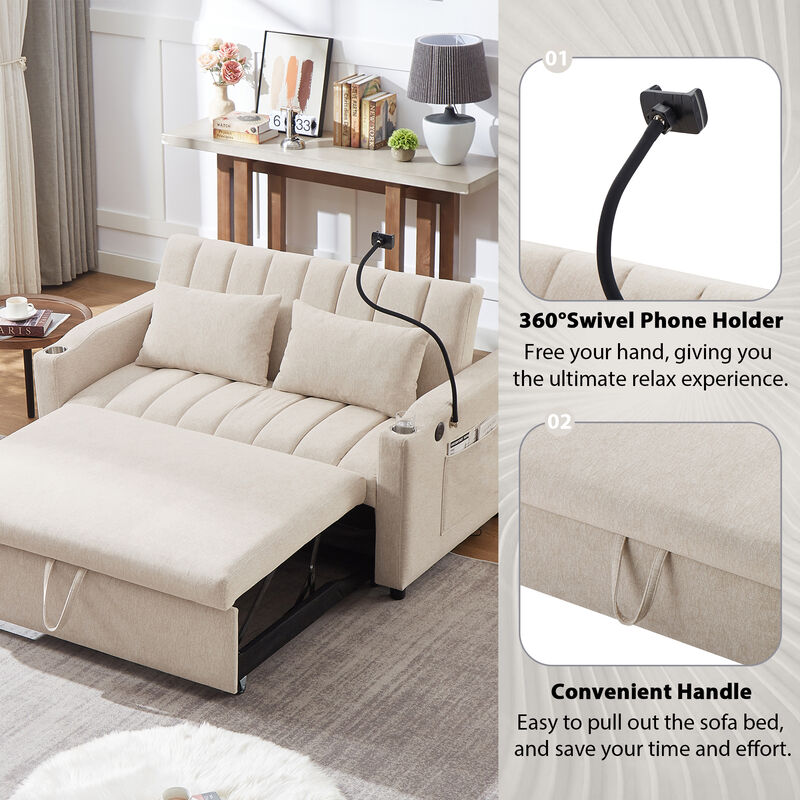 Merax Convertible Sofa Bed Loveseat with 3 USB Ports