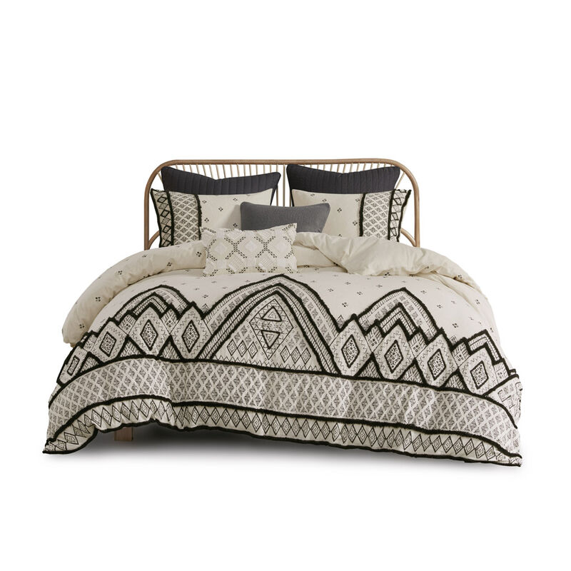 Gracie Mills Fannie Modern-Boho 3-Piece Cotton and Flax Duvet Cover Set