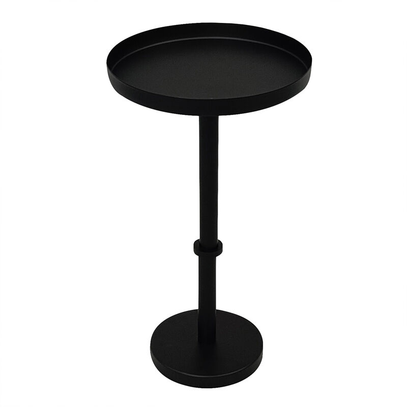 Ara 12 Inch Side End Table, Vintage Sleek Pillar Base, Round Tray Top, Matte Black