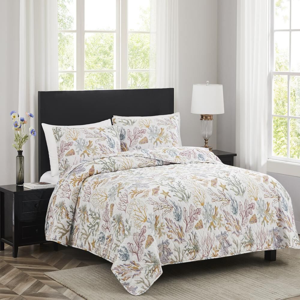 RT Designers Collection Melrose Mystic 3-Pieces Elegant Stitched Quilt Set  OB Queen Multicolor