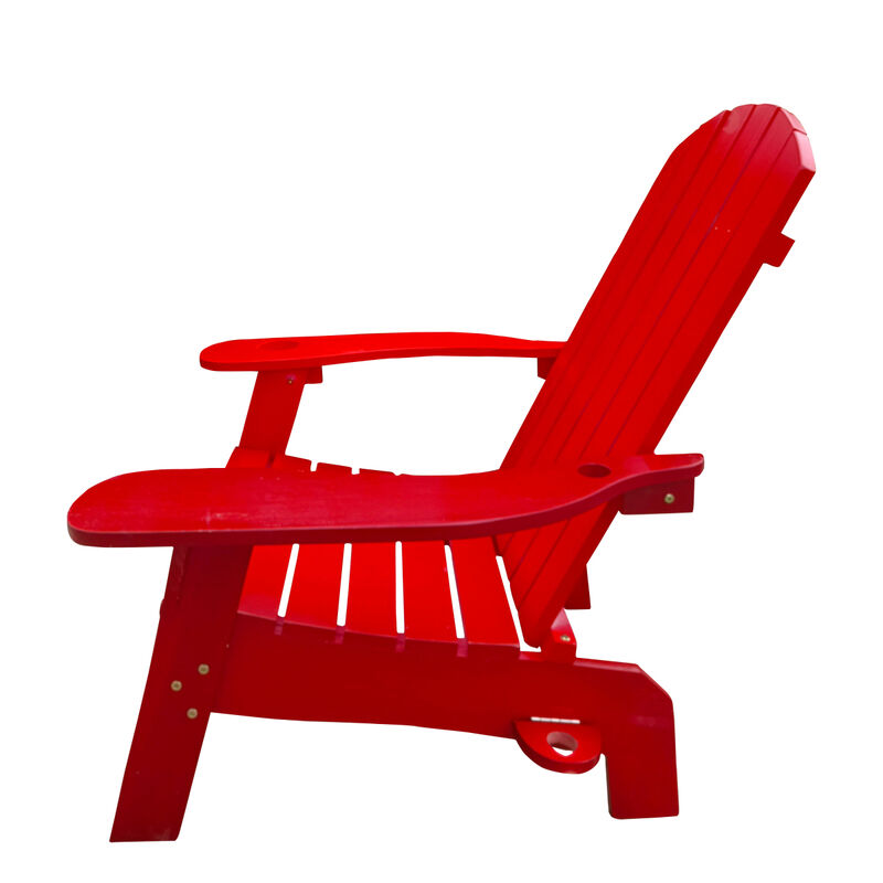 Outdoor or indoor Wood Adirondack chair with an hole to hold umbrella on the arm, red