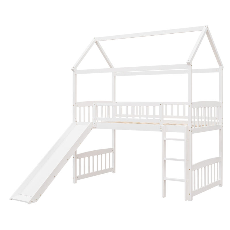 Twin Loft Bed With Slide, House Bed With Slide