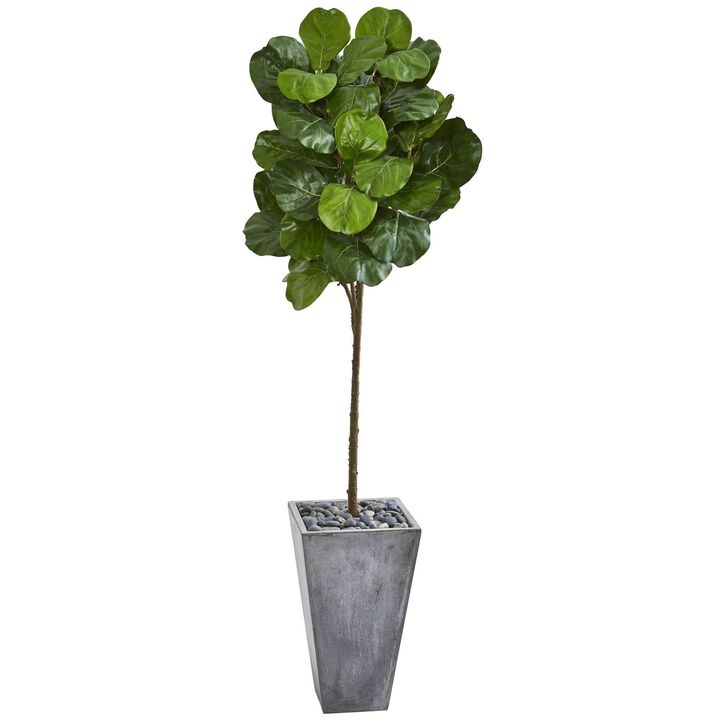 Nearly Natural 75-in Fiddle Leaf Artificial Tree in Cement Planter