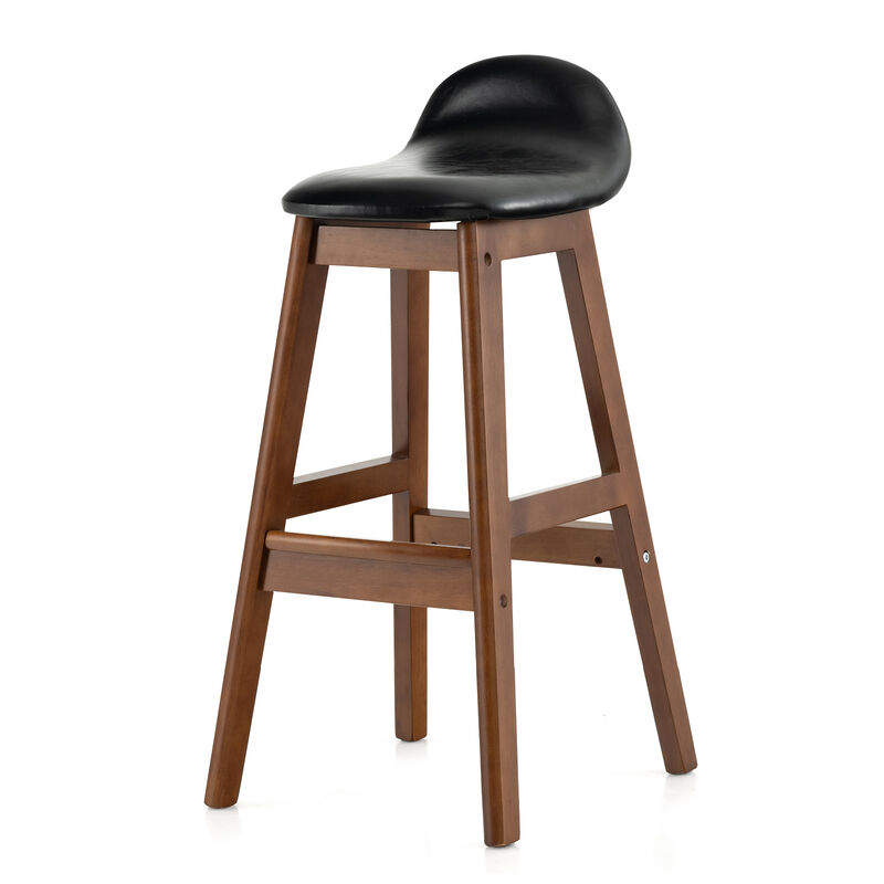 27.5 Inch Set of 2 Upholstered PU Leather Barstools with Back Cushion-Brown