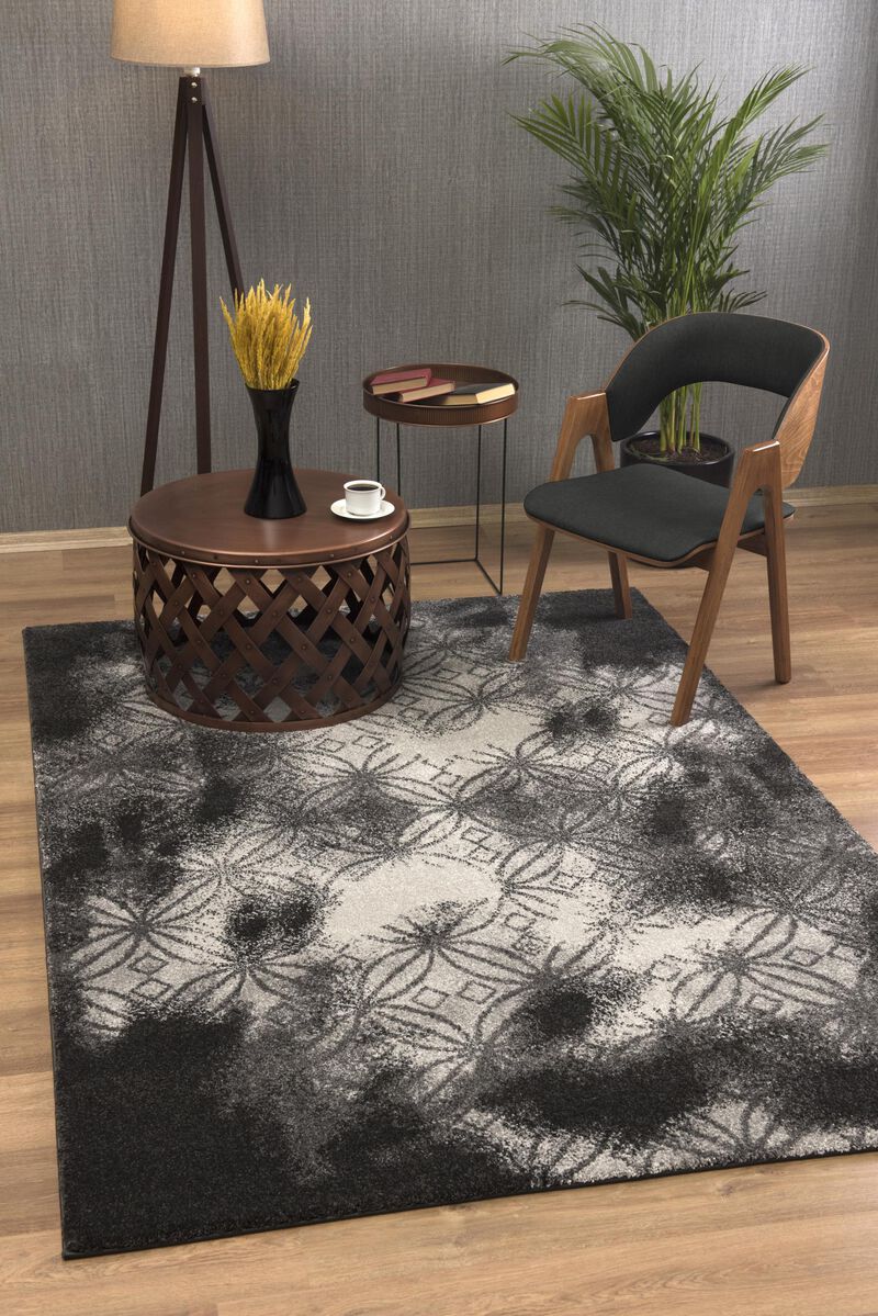 New Zealand Plush Contemporary Scandinavian Black Grey Indoor Area Rug