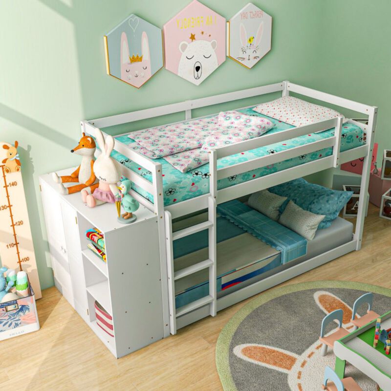 Twin Size Bunk Bed with Convertible Bookcase and Ladder