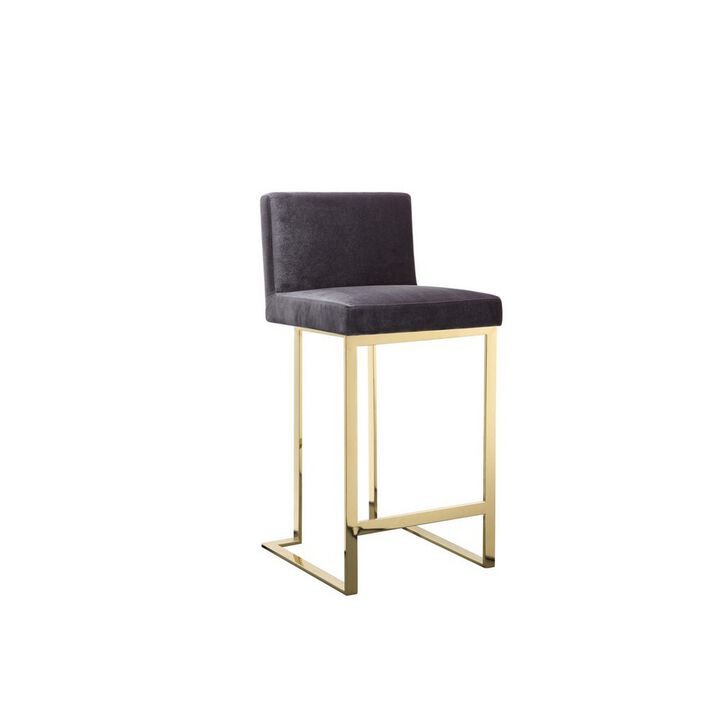Boly 26 Inch Counter Stool Chair, Cushioned Gray Velvet, Gold Cantilever - Benzara