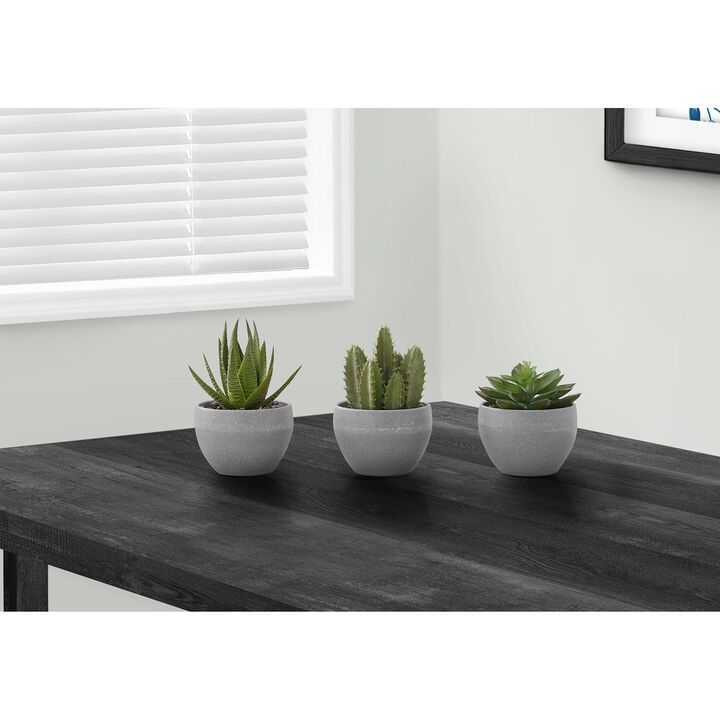 Monarch Specialties I 9587 - Artificial Plant, 6" Tall, Succulent, Indoor, Faux, Fake, Table, Greenery, Potted, Set Of 3, Decorative, Green Plants, Grey Cement Pots
