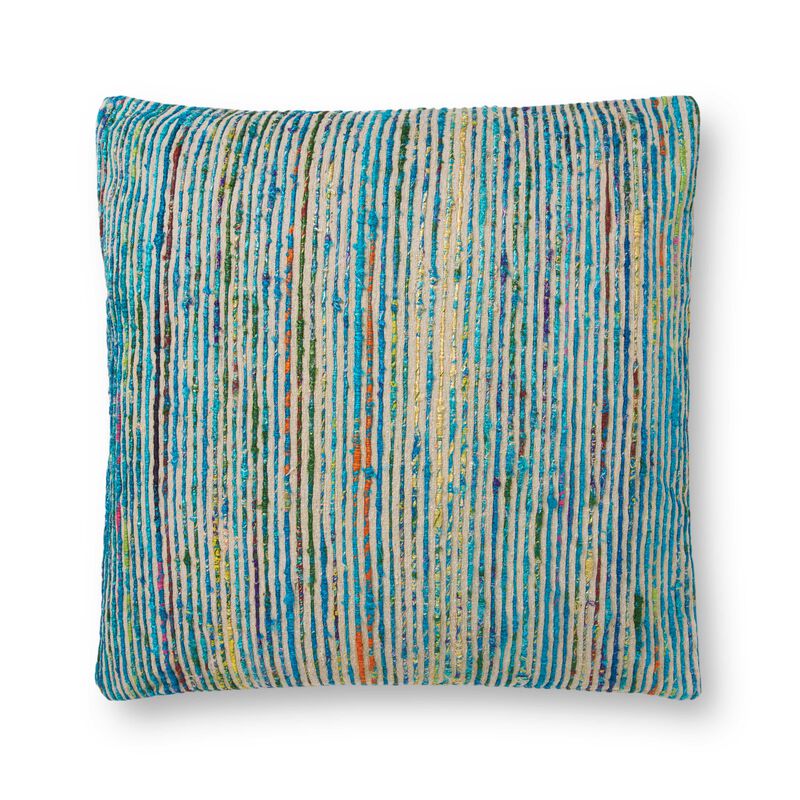 P0242 Blue/Multi 22"x22" Down Pillow