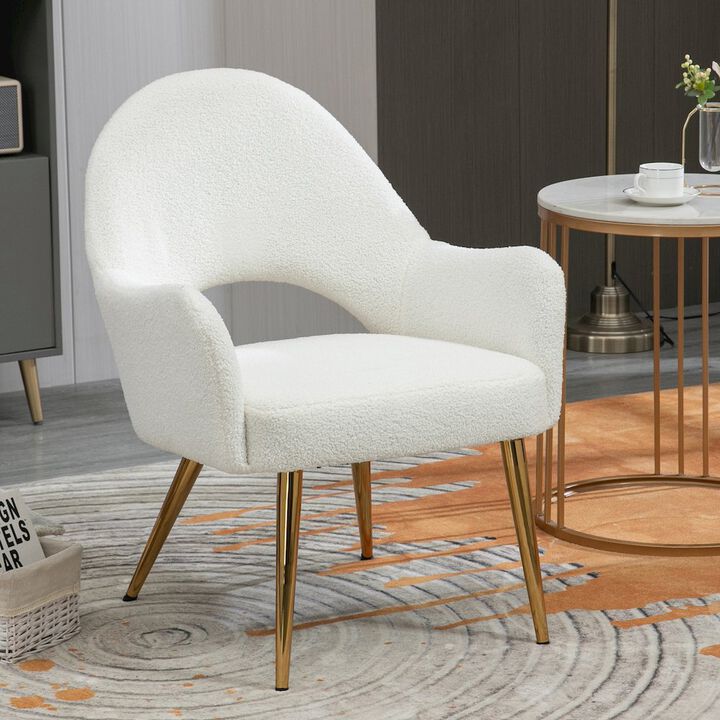 Glamour Home Azael White Boucle Accent Chair with Gold Legs