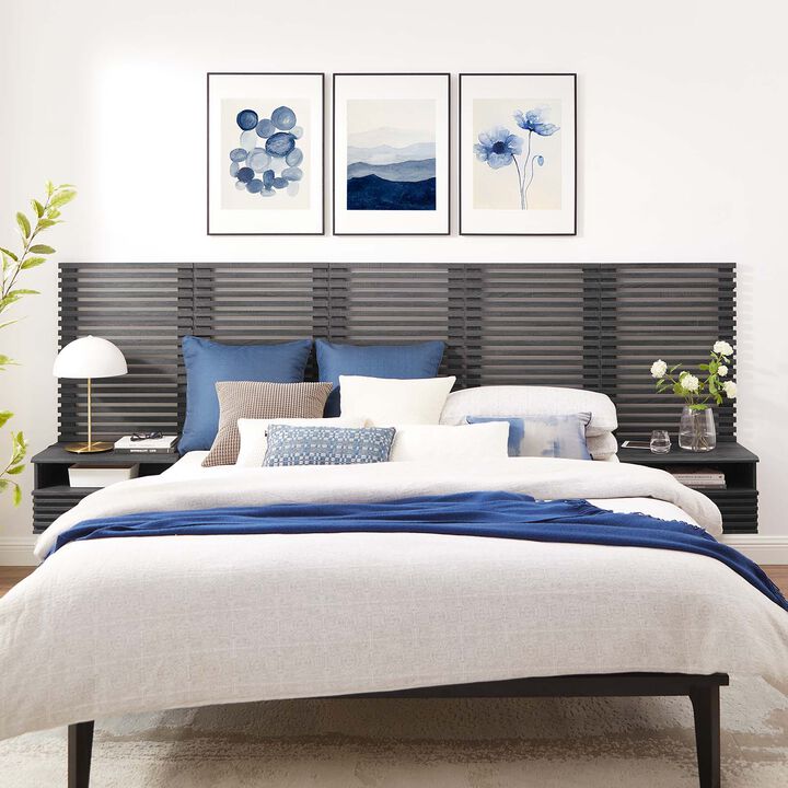 Modway - Render Wall Mount Queen Headboard and Modern Nightstands