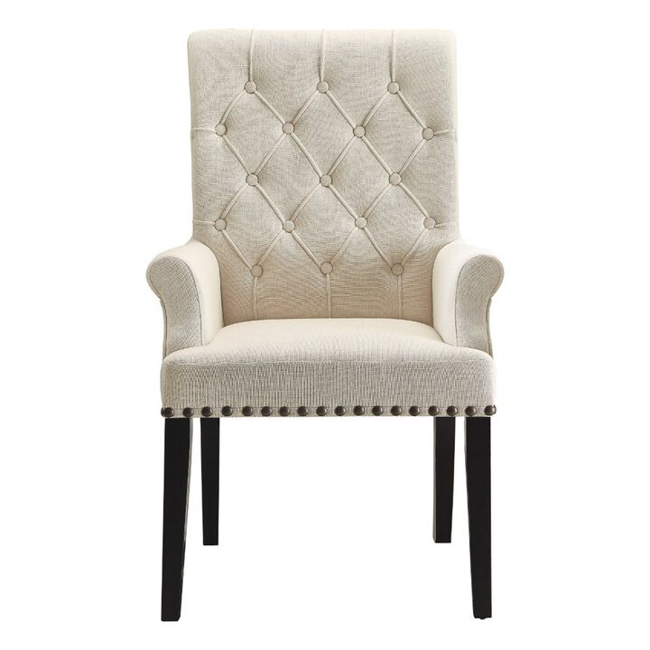 Diamond Tufted Upholstered Dining Chair, Cream & Smokey Black-Benzara