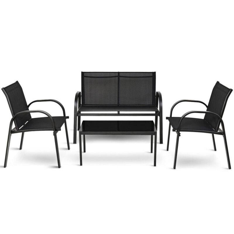 Hivvago 4 Pieces Patio Furniture Set with Glass Top Coffee Table