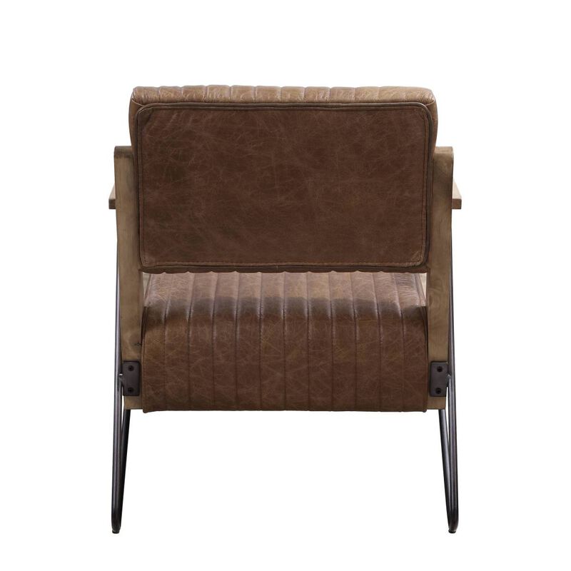 Eacnlz Accent Chair In Cocoa Top Grain Leather & Matte Iron Finish