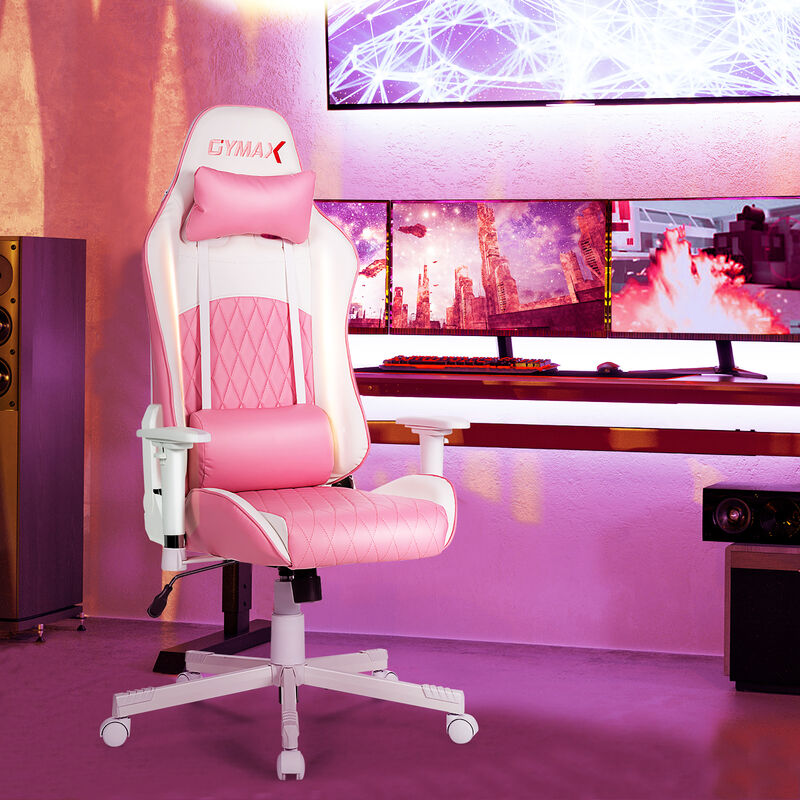 Costway Gaming Chair Racing Style Adjustable Swivel Computer Office Chair Pink