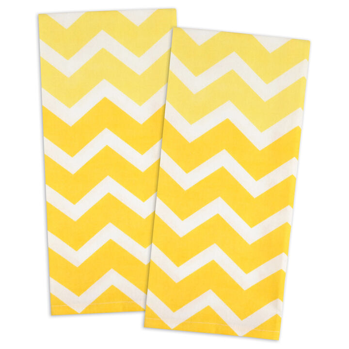 Set of 2 Yellow and White Chevron Dish Towel  28"