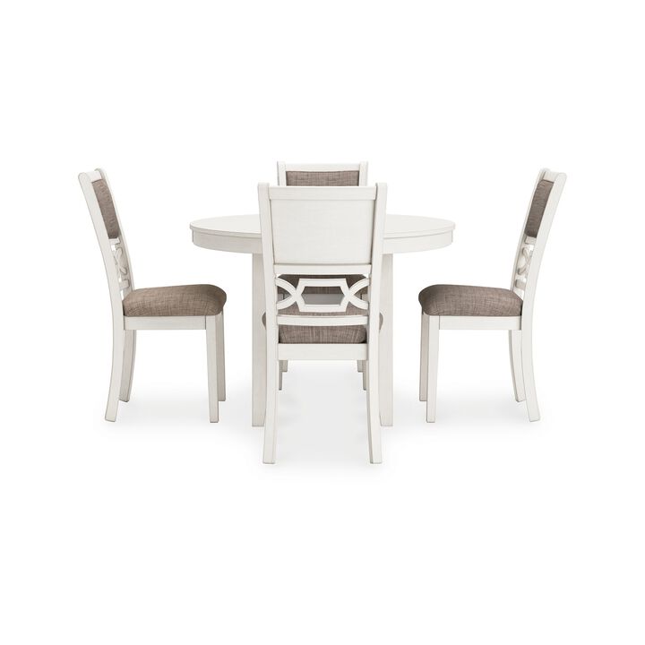 Berg 5pc Round Dining Table Set, Gray White Wood, 4 Padded Chairs - Benzara