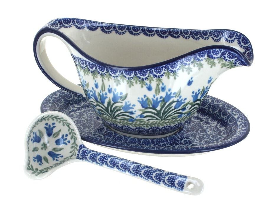 Blue Rose Polish Pottery Maia Gravy Boat & Ladle