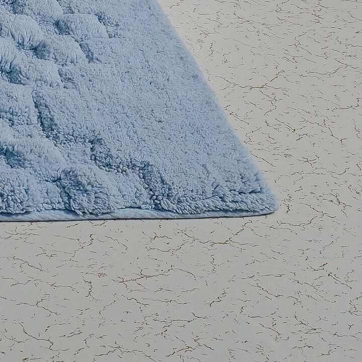 Knightsbridge Luxurious Block Pattern High Quality Year Round Cotton With Non-Skid Back Bath Rug 17" X 24" Light Blue