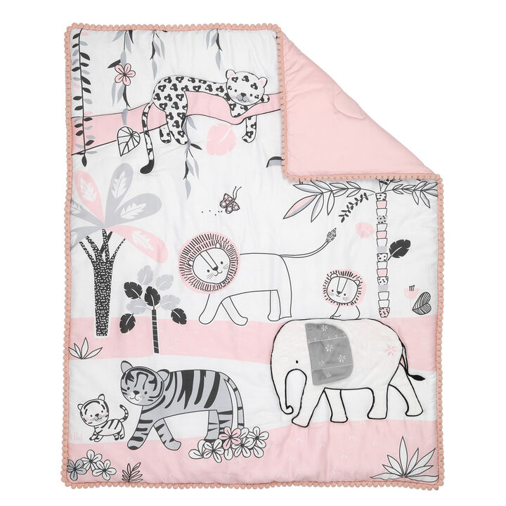 Lambs & Ivy Happy Jungle Pink/White Safari Nursery 5-Piece Crib Bedding Set