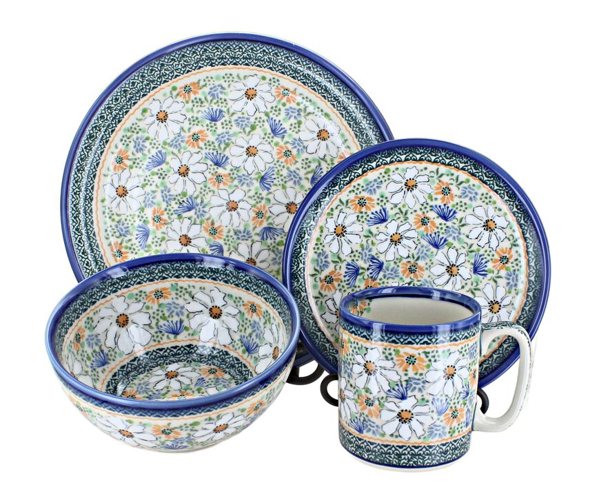 Blue Rose Polish Pottery Hannah 16 Piece Dinnerware Set