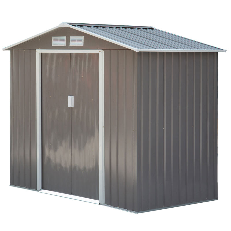 Outsunny 7' x 4' Outdoor Storage Shed, Garden Tool House with Foundation, 4 Vents and 2 Easy Sliding Doors for Backyard, Patio, Garage, Lawn, Gray