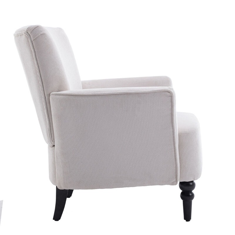 Armchair Modern Accent Sofa Chair with Linen surface,Leisure Chair with solide wood feet for living room bedroom Studio,White