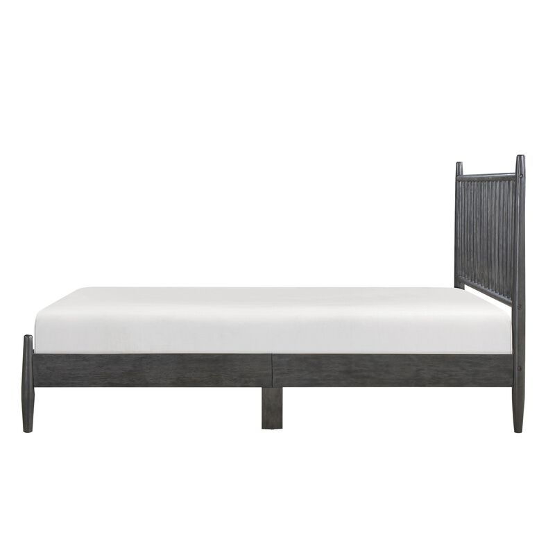 Lika Queen Size Platform Bed, Vertical Slatted Headboard, Gray Finish - Benzara