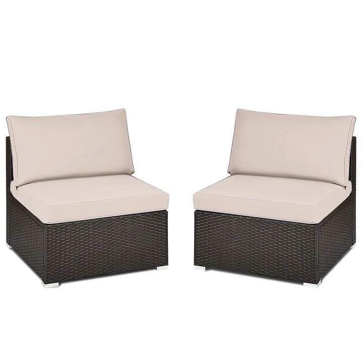 Mondawe 2 Pieces Patio Rattan Armless Sofa Set with 2 Cushions and 2 Pillows