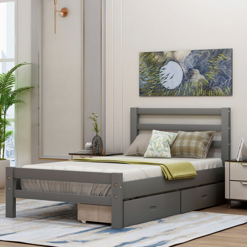 Merax Wood platform bed with two drawers