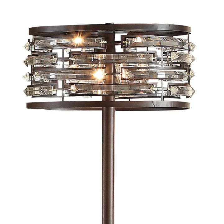 Benjara 60 Inch Floor Lamp with Crystal Drum Shade, Metal Base, Antique Bronze