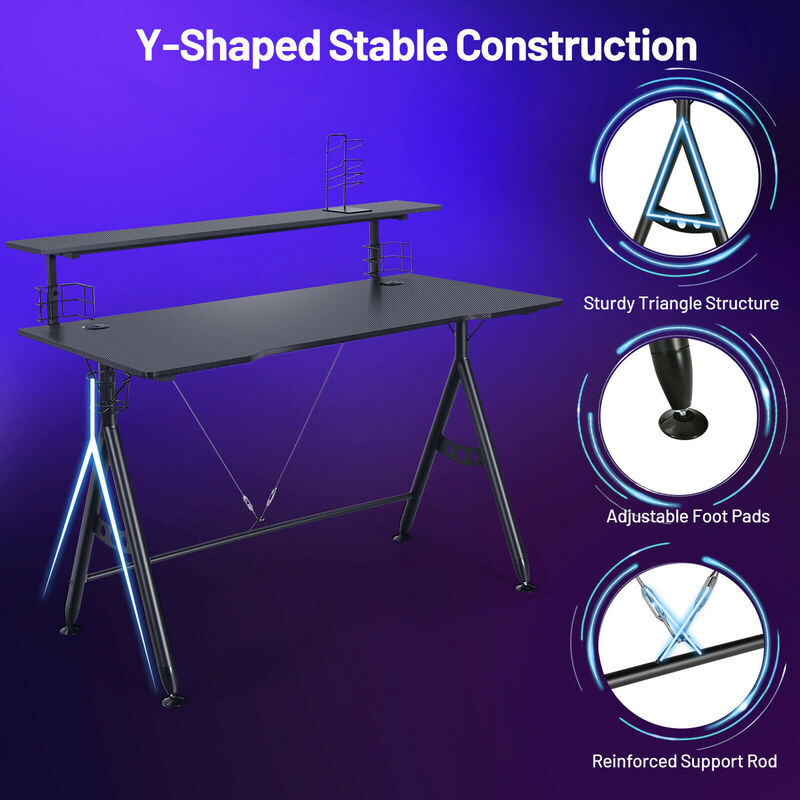 Costway Gaming Desk Home Office Computer Table E-Sports w/Monitor Shelf & Cup Holder