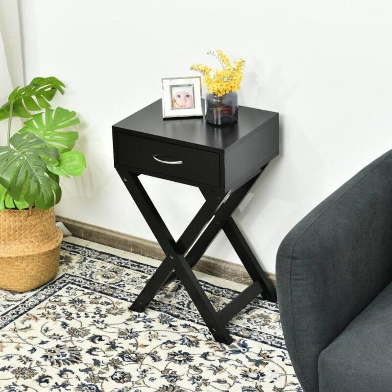 X-Shape 1 Drawer Nightstand End Side Table Storage