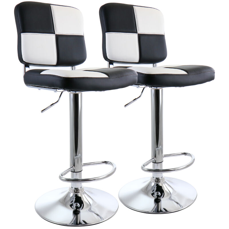 Elama 2 Piece Adjustable Faux Leather Bar Stool in Black and White with Chrome Base