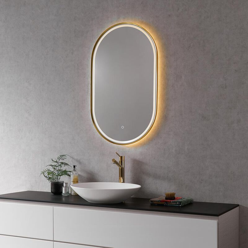 Altair Framed in Brushed Gold Modern Bathroom/Vanity LED Lighted Wall Mirror