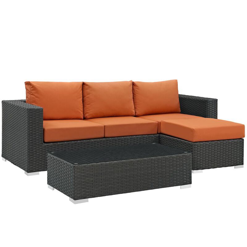 Modway Sojourn 3 Piece Outdoor Patio Sunbrella Sectional Set