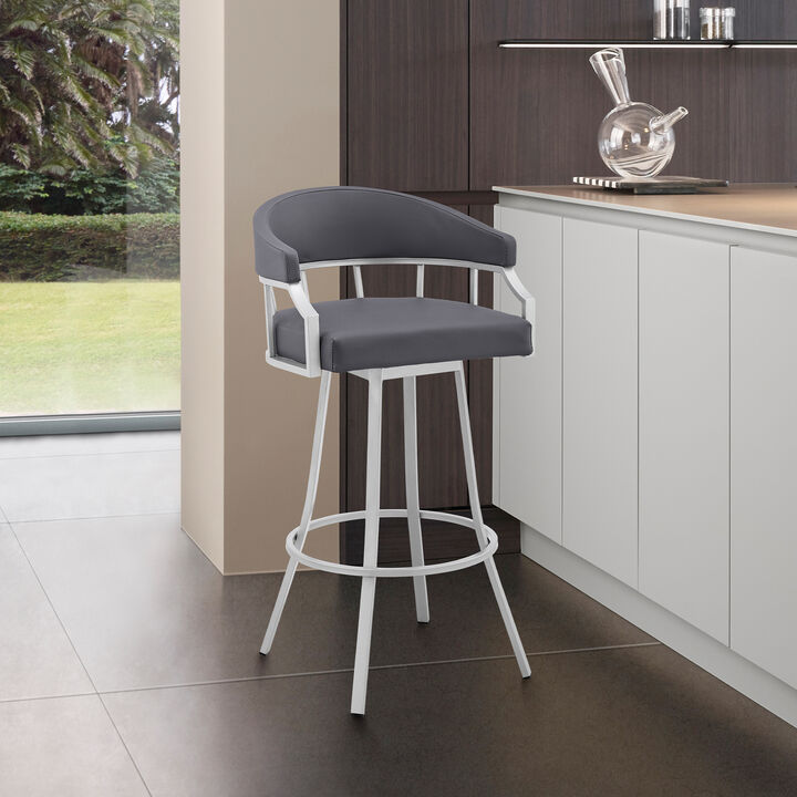 Palmdale  Swivel Slate Grey Faux Leather and Black Metal Bar Stool