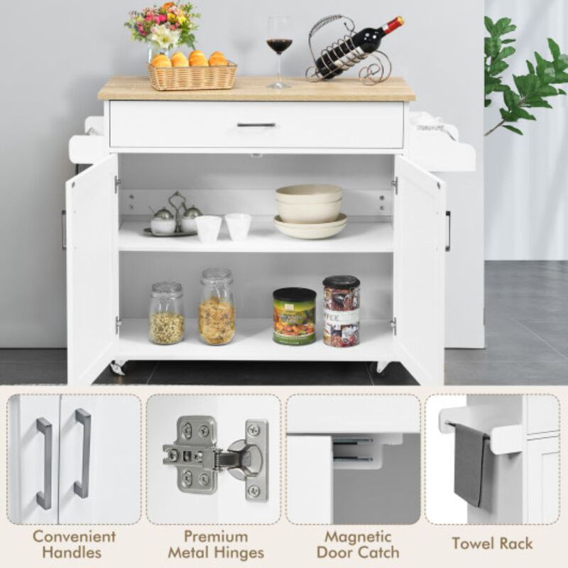 Rolling Kitchen Island Cart with Towel and Spice Rack