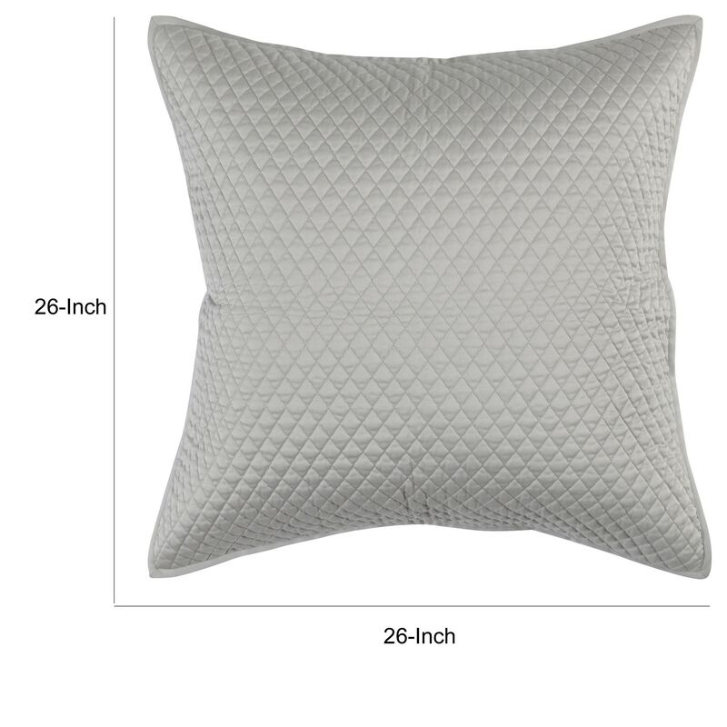 Kahn 26 Inch Hand Stitched Sateen Euro Pillow Sham, Cotton Fill-Benzara