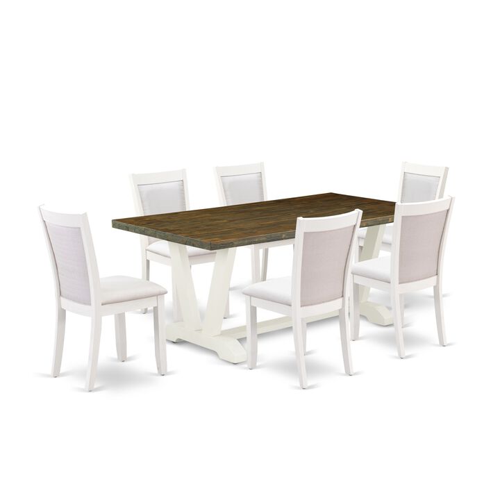 East West Furniture V077MZ001-7 7Pc Dining Set - Rectangular Table and 6 Parson Chairs - Multi-Color Color