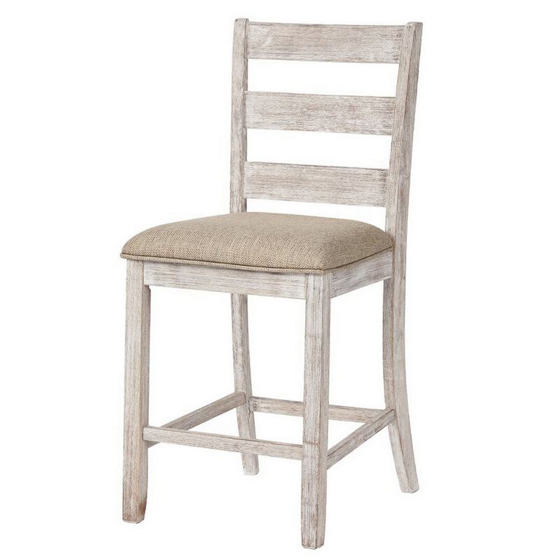 Armless Wooden Barstool Set with Textured Finish, Brown and White-Benzara