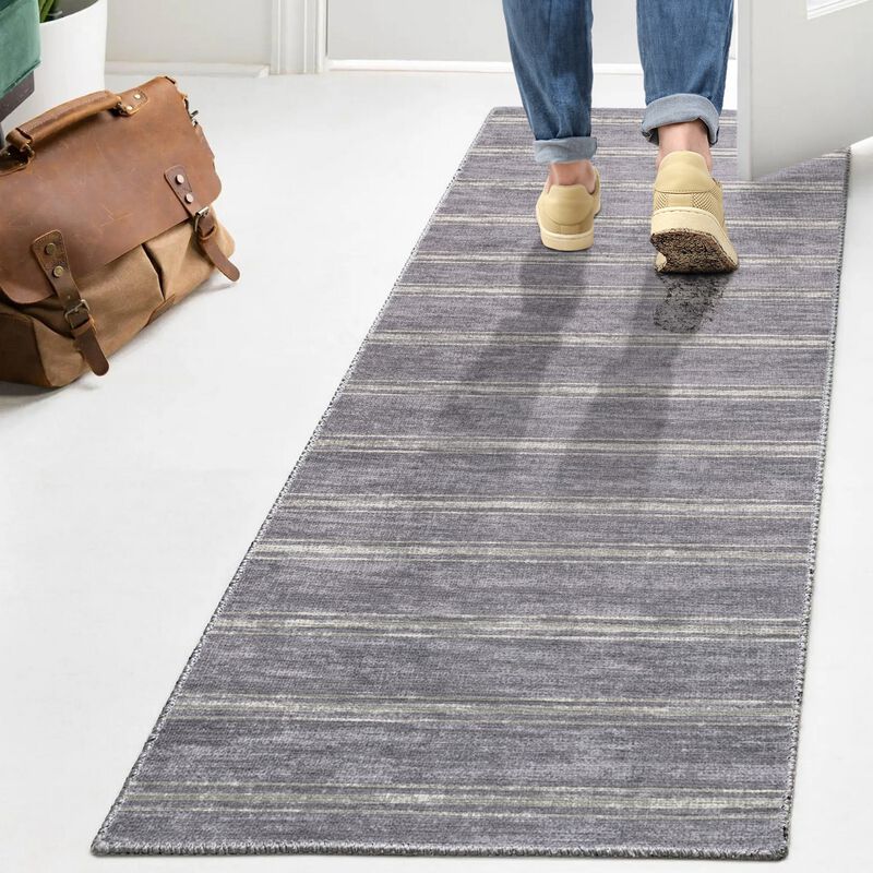 Bande Distressed Ticking Stripe Machine Washable Area Rug