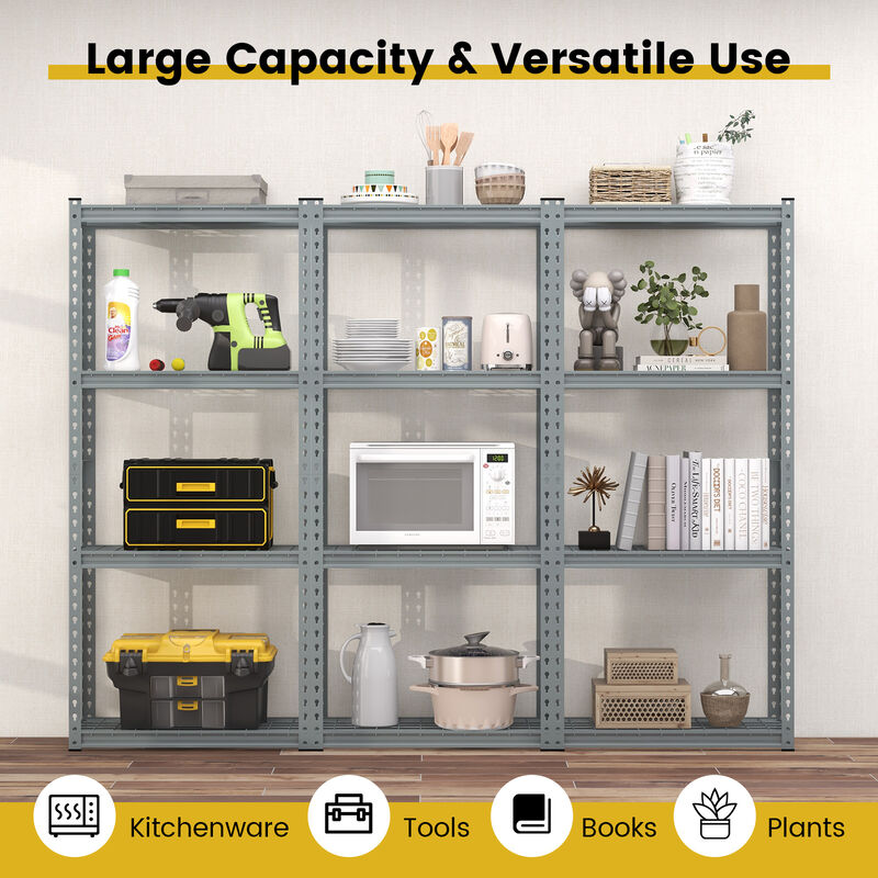 4-Tier Metal Shelving Unit with Anti-slip Foot Pad and Anti-tipping Device