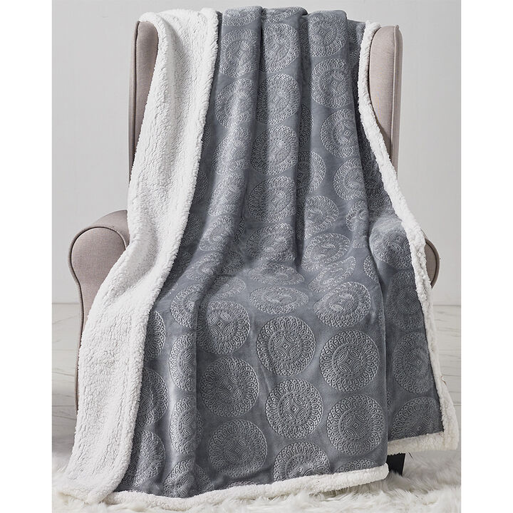 Plazatex Caesar Sherpa Decorative Super Soft Throw Blanket for Sleep/Decor 50" x 60" Grey